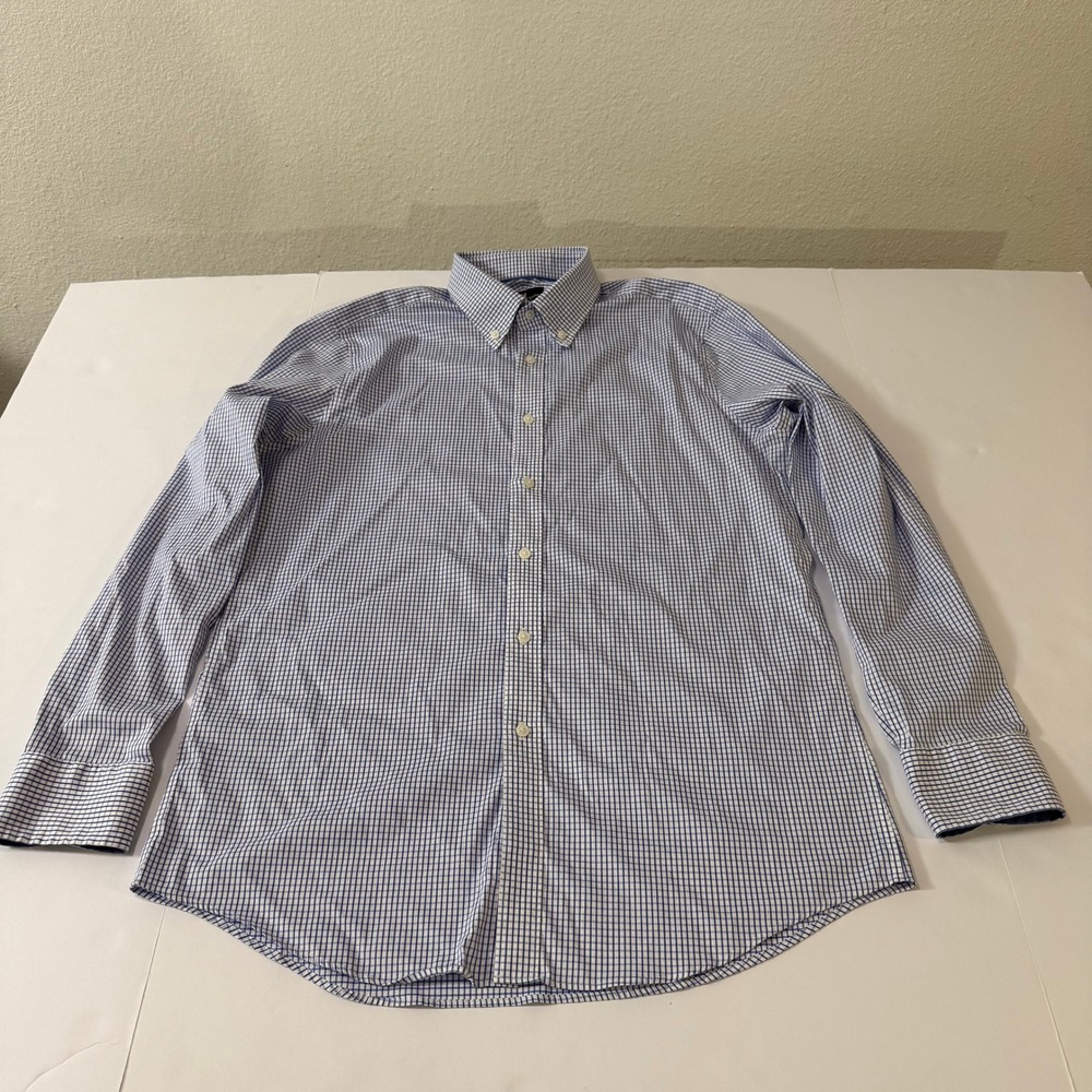 Psycho Bunny Mens Blue Gingham Modern Fit Stretch Non Iron Dress Shirt 16 34/35‎